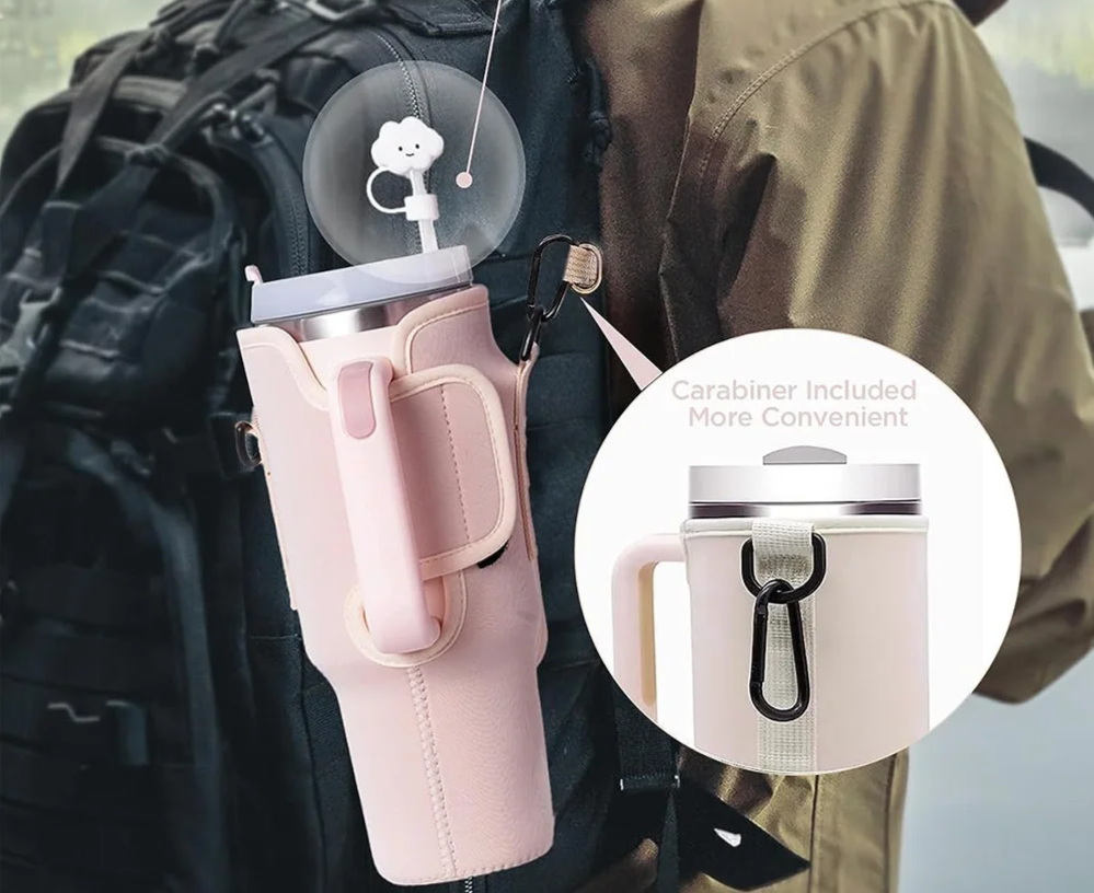 Aiylo Water Bottle Carrier Bag with Phone Pocket for Stanley 40/30 oz Water Bottle Holder Pouch with Straw Cover