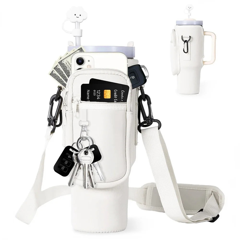 Aiylo Water Bottle Carrier Bag with Phone Pocket for Stanley 40/30 oz Water Bottle Holder Pouch with Straw Cover